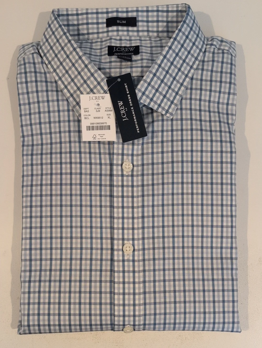 J. Crew Mens XL Slim Performance Long Sleeve Button Down Shirt Style #AS988 NWT